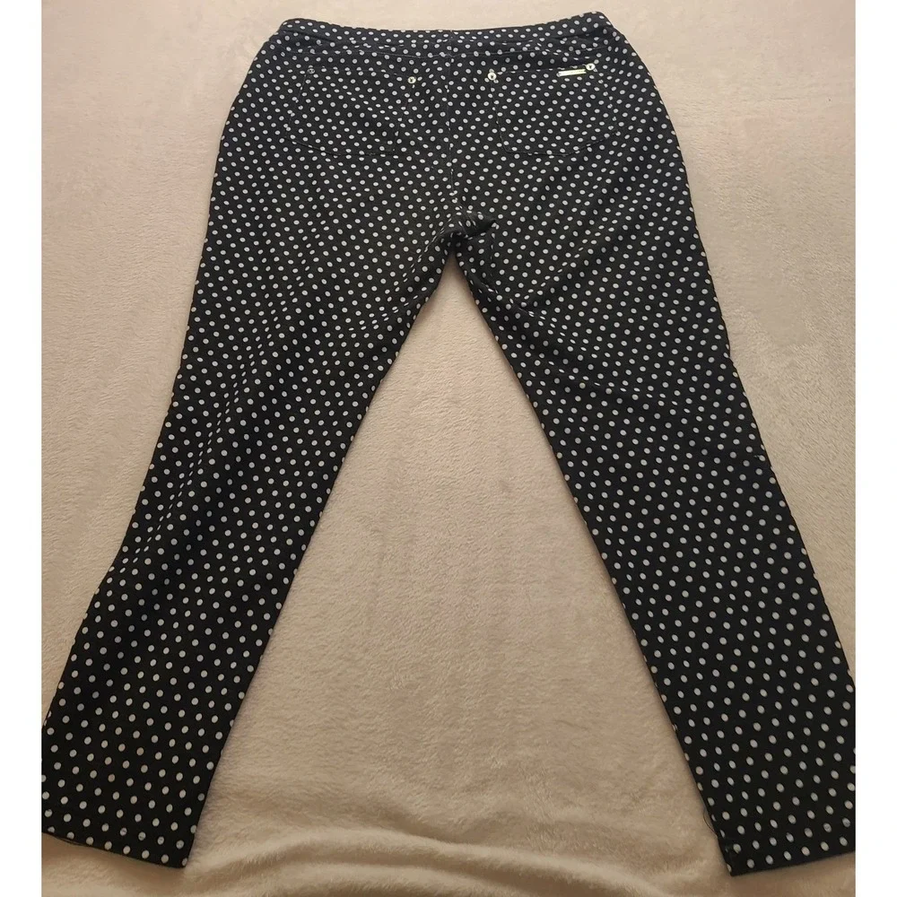 Michael‎ Kors Navy White Polka Dot Pull On Leggings Pants Women's Large Casual